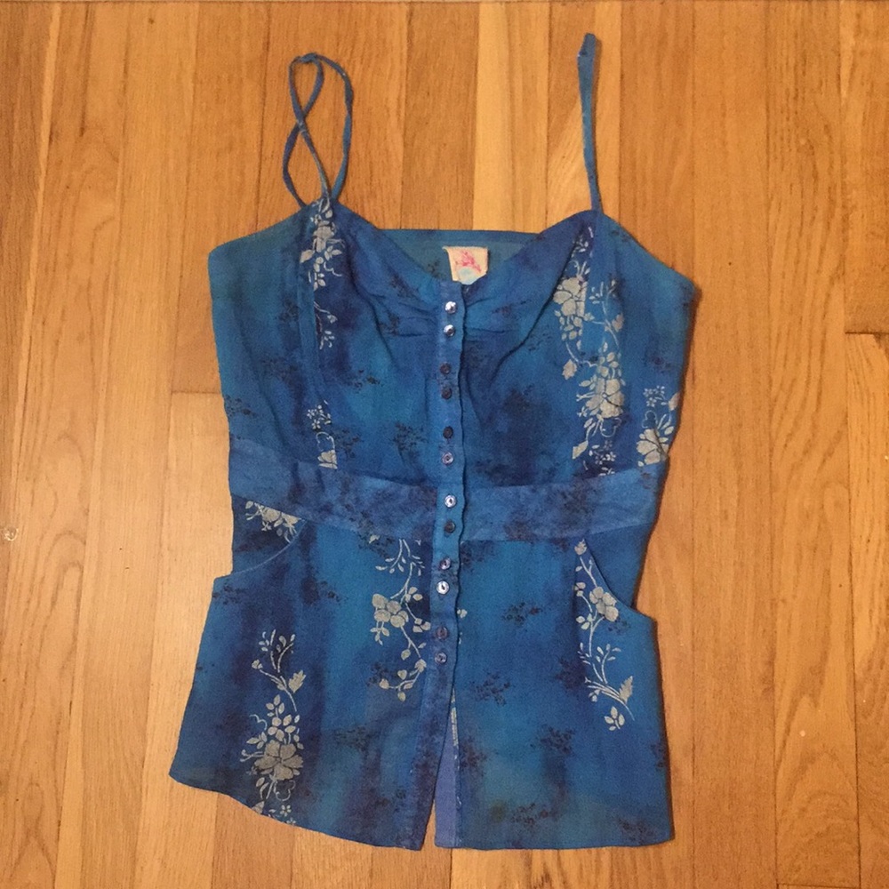 Free People blue floral tank top